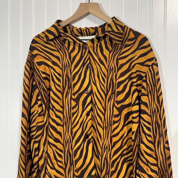 Vintage Gantos Animal Print Blouse Medium Zebra Tiger Floral Button Down 90s - Picture 3 of 8